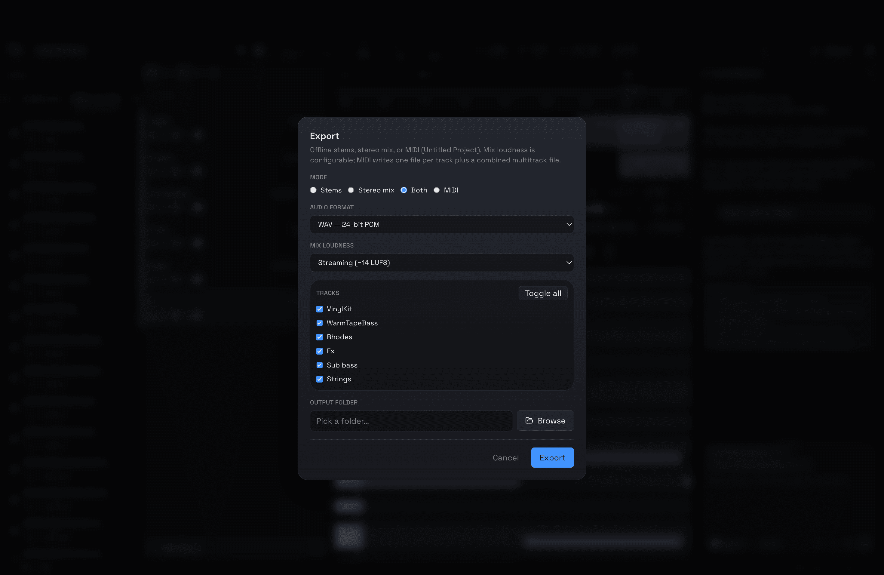 Export stems and MIDI from Melodex